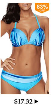 Printed Halter Neck Blue Bikini Set