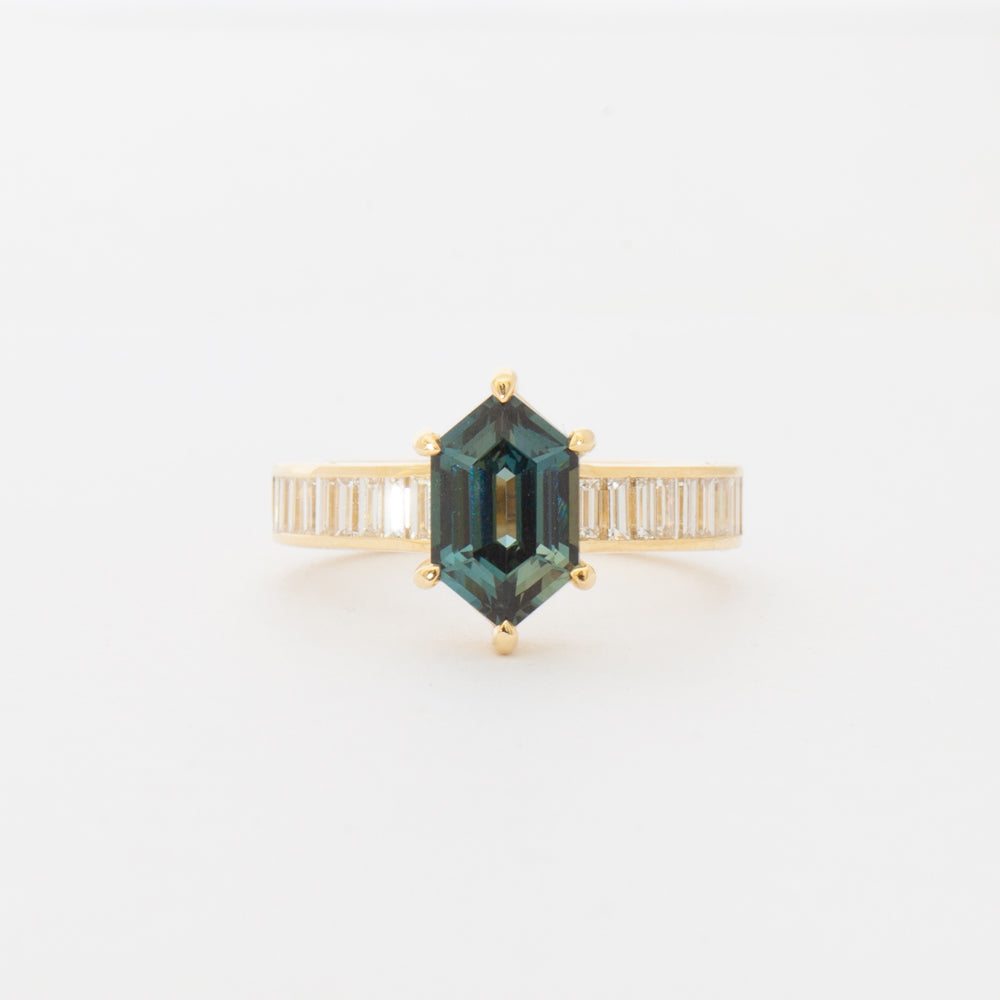 2.15 ct Hexagonal Teal Sapphire Cascade Solitaire