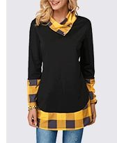 Plaid Print Button Detail Black T Shirt