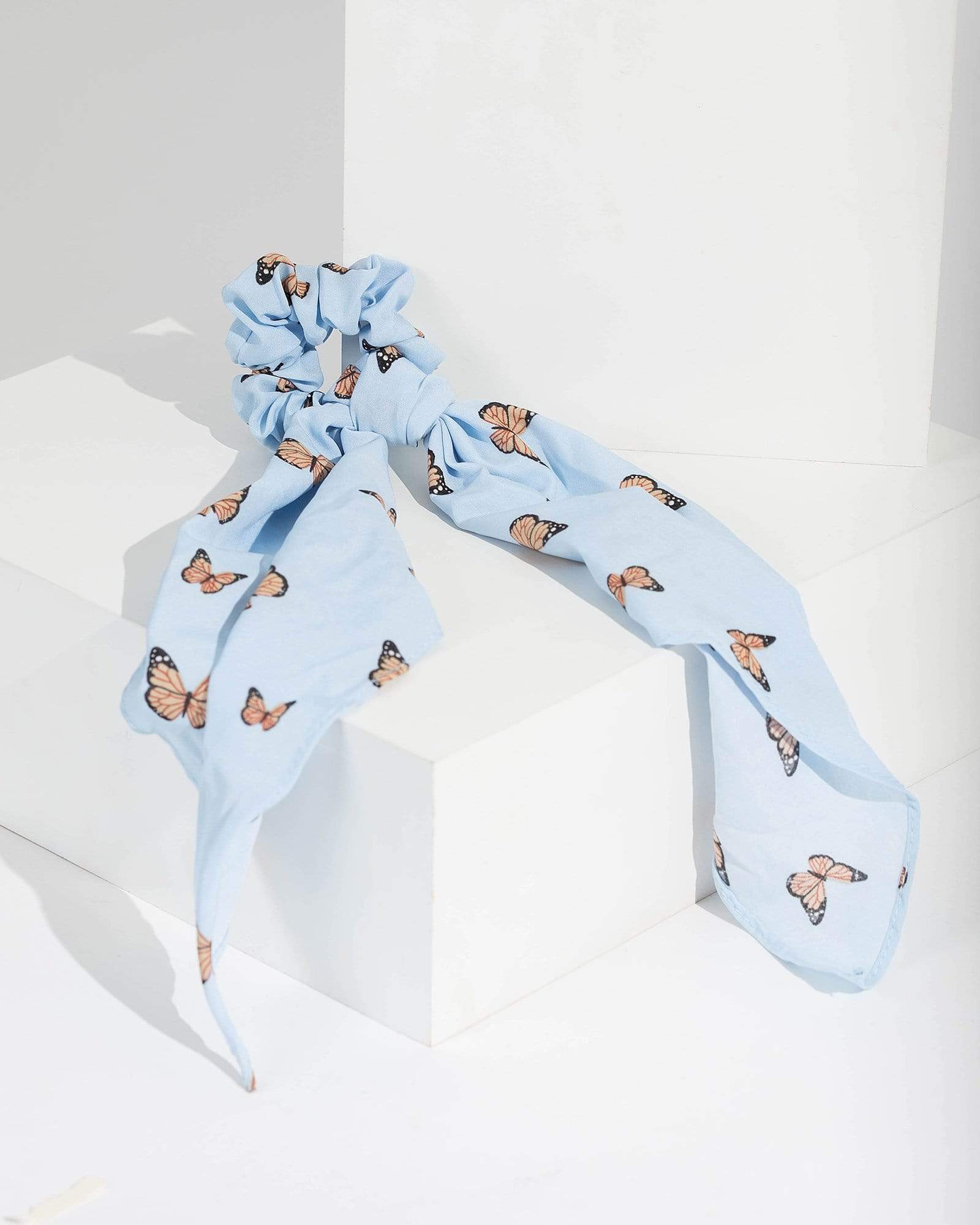 Image of Blue Butterfly Print Scrunchie Scarf