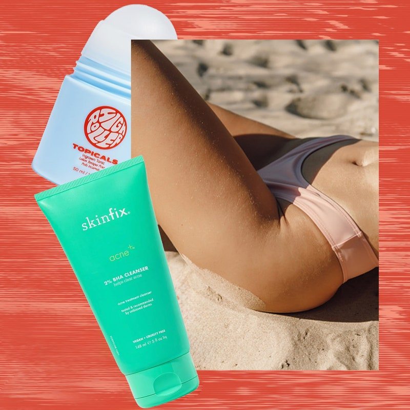 Best bikini line exfoliators featuring a woman in bikini bottoms with exfoliators