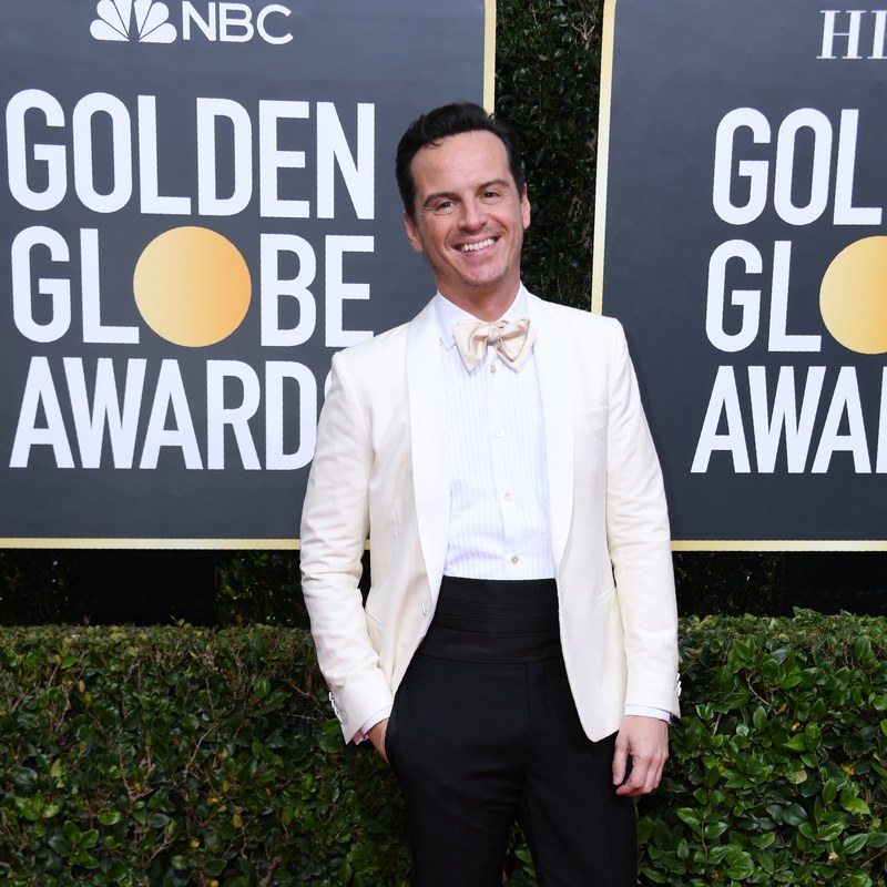 Image may contain: Andrew Scott, Clothing, Shirt, Apparel, Human, Person, Fashion, Footwear, Shoe, Premiere, and Coat
