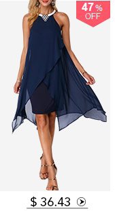 Asymmetric Hem Embellished Neck Chiffon Overlay Dress