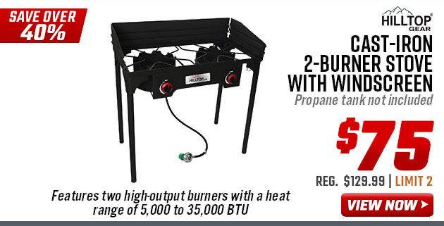 Hilltop Gear Cast-Iron 2-Burner Stove with Windscreen