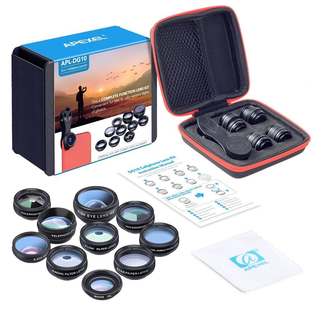 APEXEL UNIVERSAL CLIP 10 IN 1 LENS BLACK