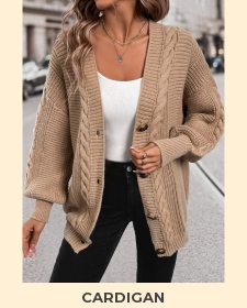 Button Light Camel V Neck Long Sleeve Cardigan