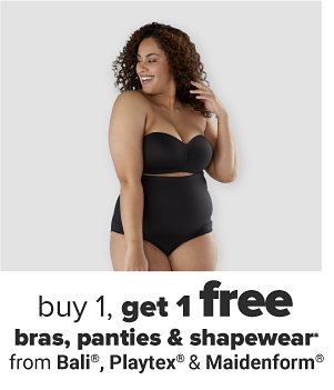 Buy 1, get 1 free bras, panties & shapewear from Bali, Playtex & Maidenform.