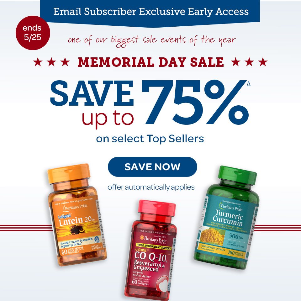 Ends 5/25. Email subscriber exclusive early access. One of our biggest sale events of the year. Memorial Day Sale: Save up to 75%Δ on select top sellers. Save now. Offer automatically applies.