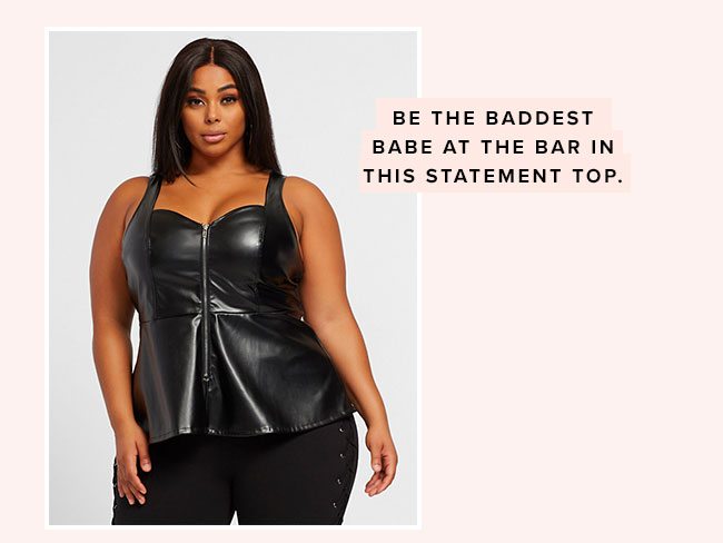 Be the baddest babe at the bar in this statement top, moto jacket and faux-leather pants.