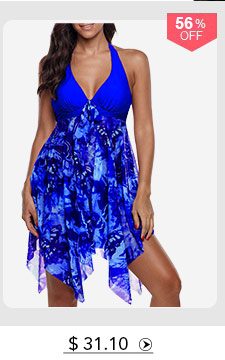 Halter Royal Blue Asymmetric Hem Swimdress and Panty