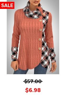 ROTITA Plaid Twisted Pattern Cowl Neck Sweatshirt