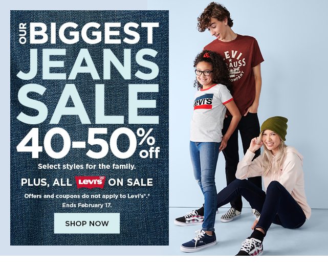our biggest jeans sale. 40-50% off jeans for the family. plus all levis are on sale. shop now.