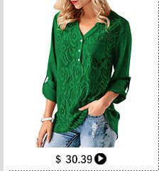 Green Roll Tab Sleeve Lace Panel Blouse