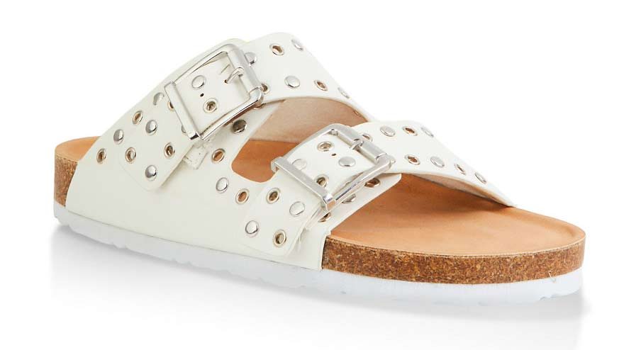 Studded Double Band Footbed Slide Sandals