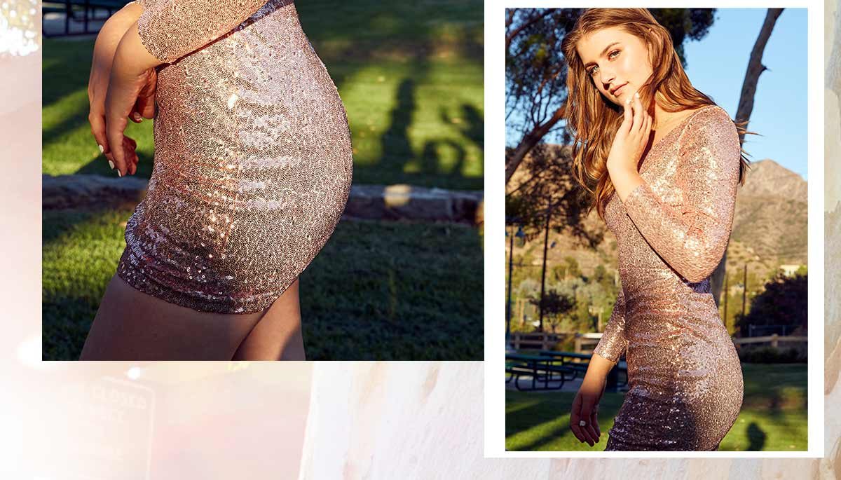 Long-Sleeve Short Sequin Party Dress by PromGirl