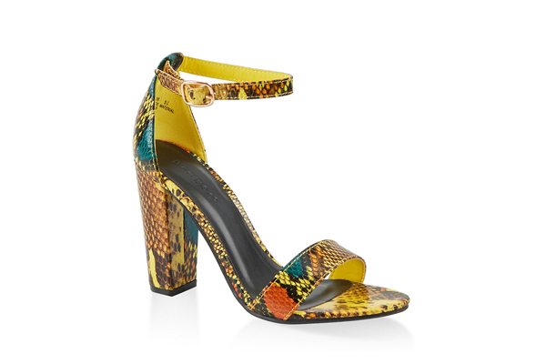 Snake Print Ankle Strap High Heel Sandals