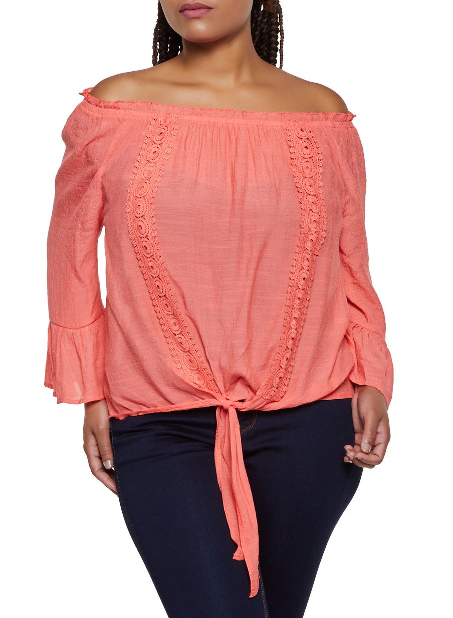 Plus Size Off the Shoulder Bell Sleeve Peasant Top