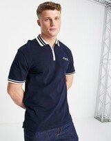 Originals tipped polo shirt with half zip in navy