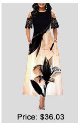 Cold Shoulder Lace Panel Lotus Print Maxi Dress