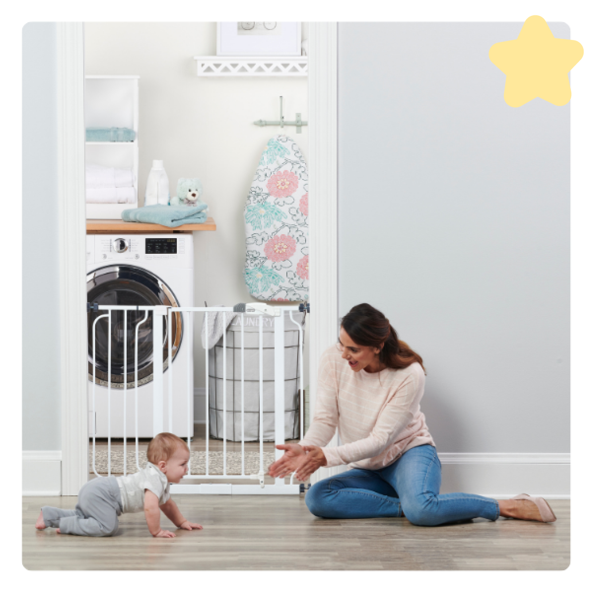 Baby Crawling in front of Easy Step Safety Gate