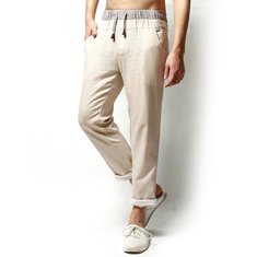 Men Loose Flax Solid Color Leisure Pants