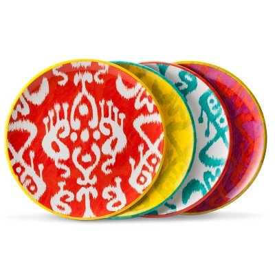 Ikat Print Melamine Assorted Dinner Plate Set 4-pc - Multicolored