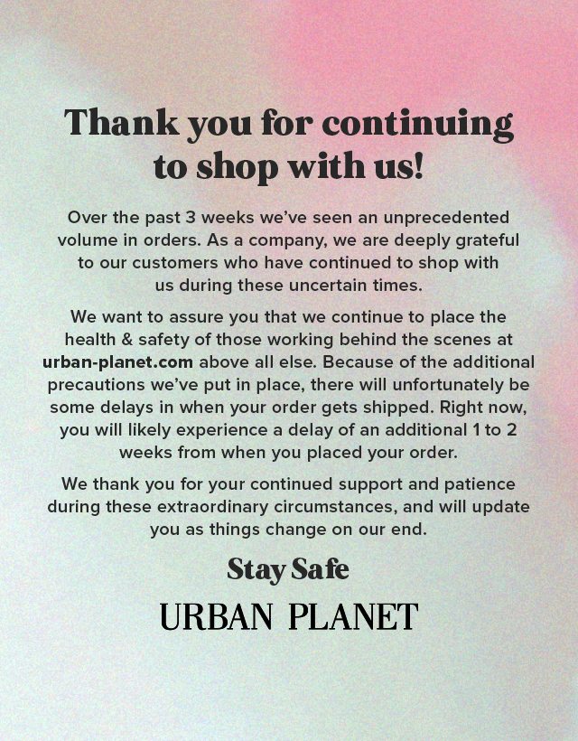 Thank you for continuing to shop with us