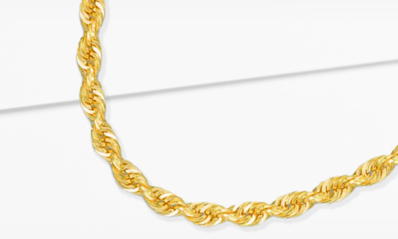 Semi-Solid Rope Chain Necklace 14K Yellow Gold 22''