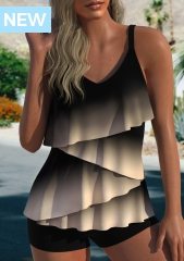 Asymmetry Layered Ombre Black Tankini Top
