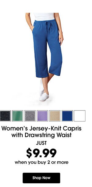 Women's Jersey-Knit Capris with Drawstring Waist now $9.99 when you buy 2 or more!