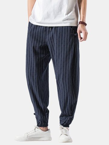 Cotton Linen Vertical Stripe Pants