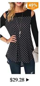 Polka Dot Print Cold Shoulder Blouse