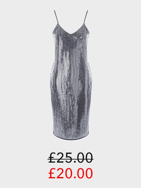 Womens Silver Sequin Strappy Dress