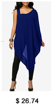 Navy Blue Asymmetric Hem Overlay Blouse