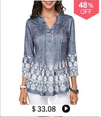 Split Neck Button Detail Printed Pleated Blouse