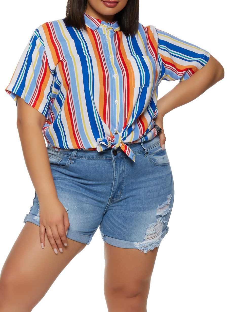 Plus Size Multi Color Striped Button Front Shirt