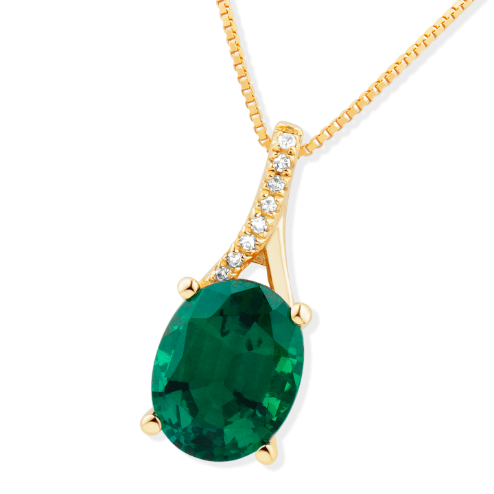 Lab-Created Emerald Necklace with Diamonds 10K Yellow Gold