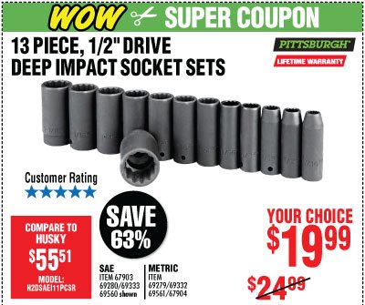 View 13 Pc 1/2 in. Drive SAE Impact Deep Socket Set