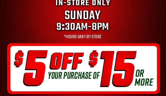 $5 off $15. Exclusions apply. Use code E241201