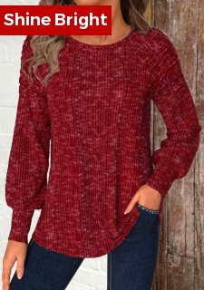 Wine Red Long Sleeve Round Neck T Shirt