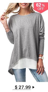 Long Sleeve Button Back Patchwork T Shirt