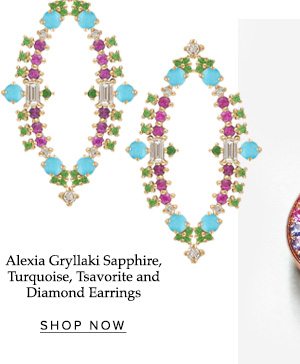 Alexia Gryllaki Pink Sapphire, Turquoise, Tsavorite and Diamond Earrings