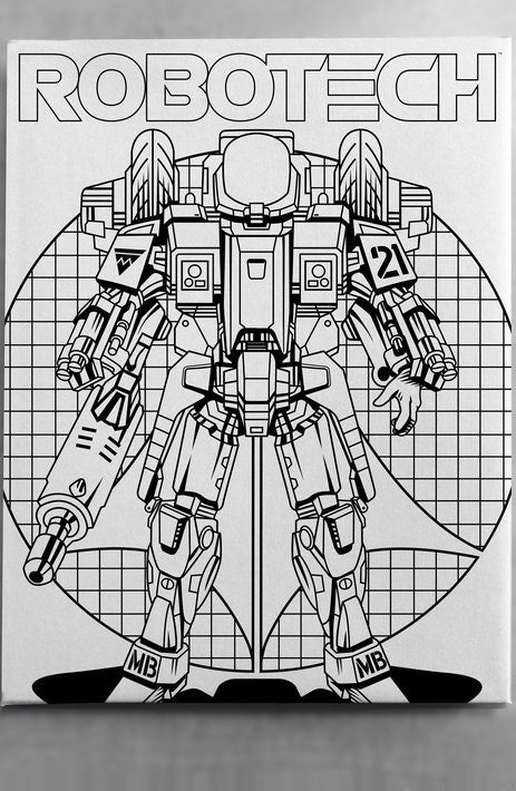 Robotech Mecha Suit Black and White Canvas Wall Art