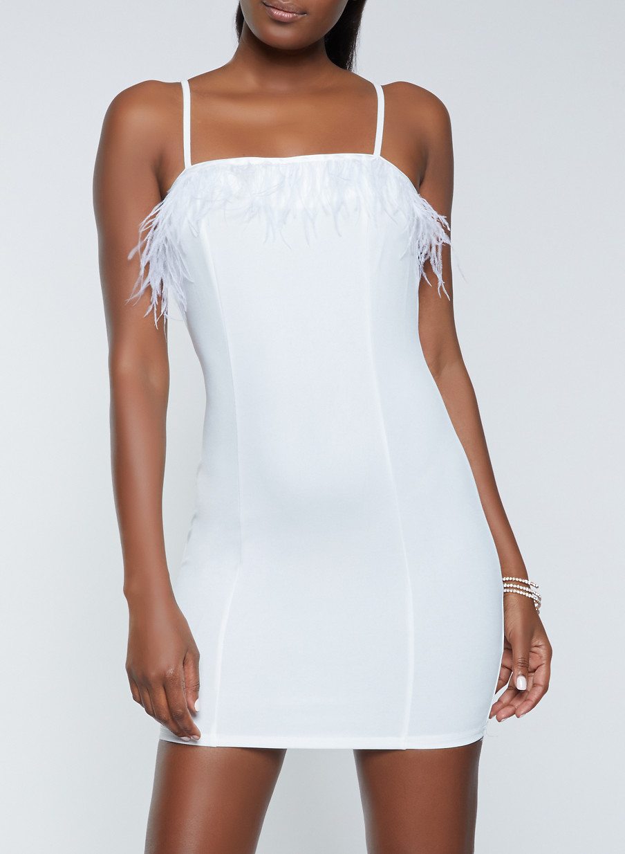 Feather Trim Bodycon Dress