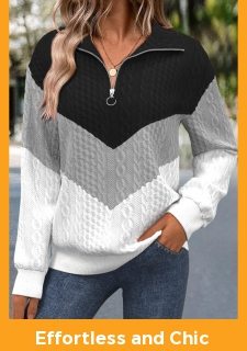 Black Jacquard Long Sleeve Turn Down Collar Sweatshirt