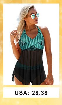 Polka Dot Print Halter Neck Asymmetric Hem Swimdress and Panty