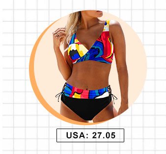 Printed Drawstring Waist Lace Up Bikini Set