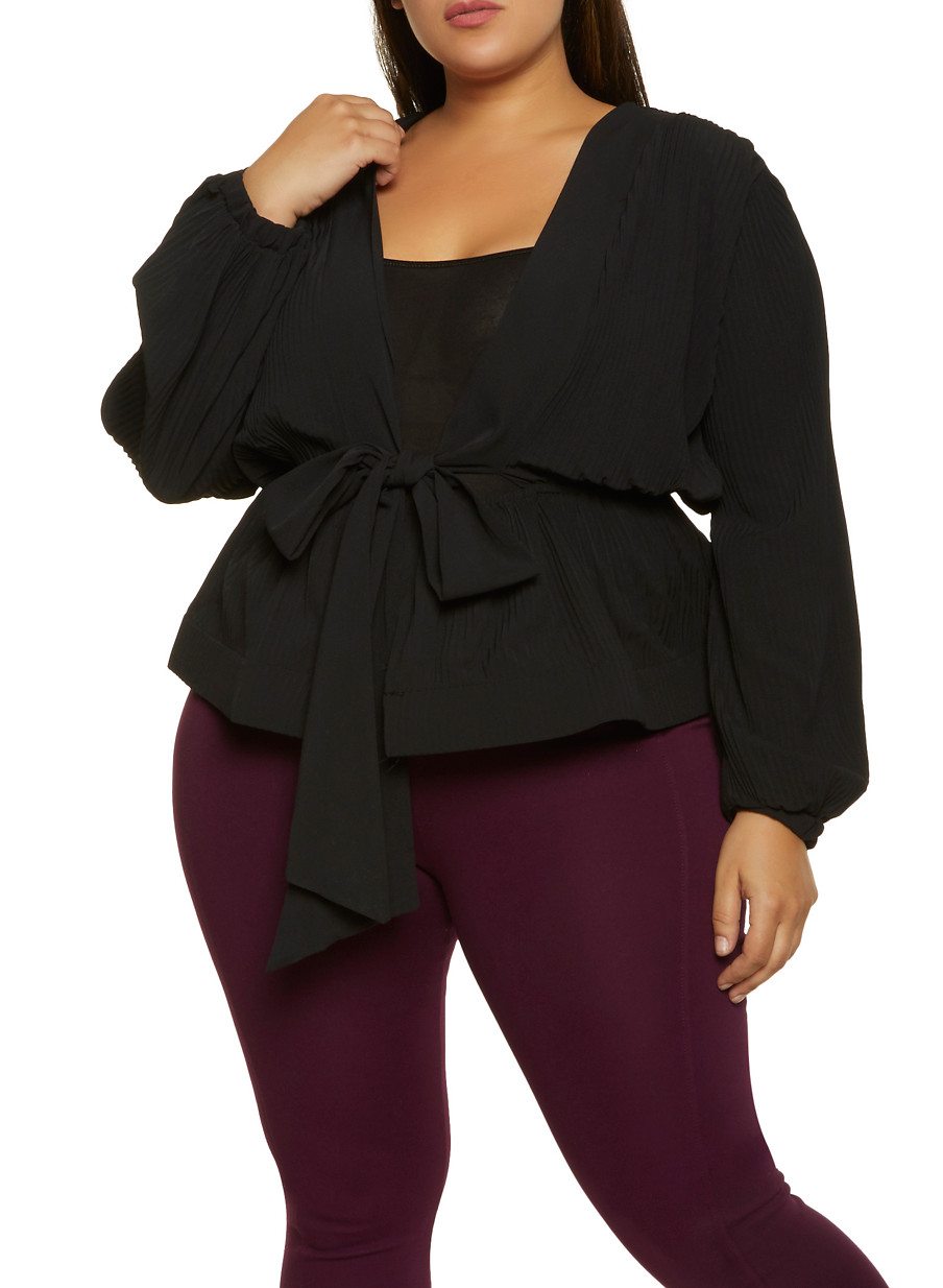 Plus Size Pleated Tie Front Top