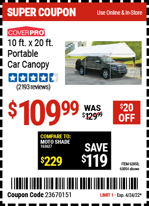 10 Ft x 20 Ft Portable Car Canopy