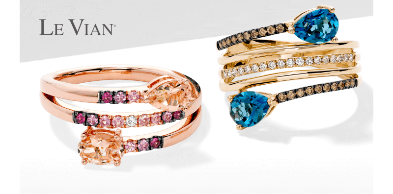 Image of a two beautiful Le Vian® rings adorned with diamonds and gemstones.